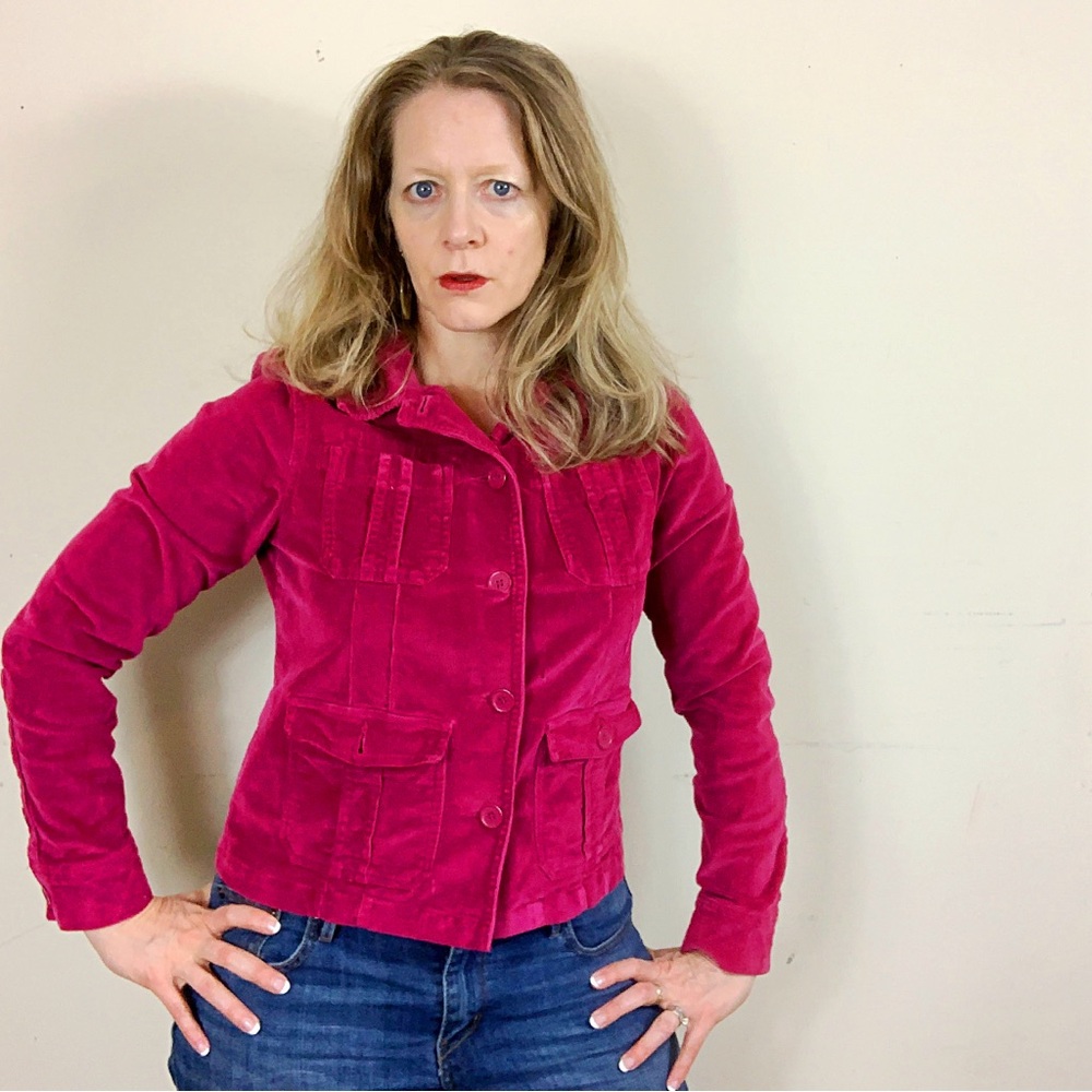 Ac-3998 Fuchsia Corduroy Button Front Chest Pocke… - image 1